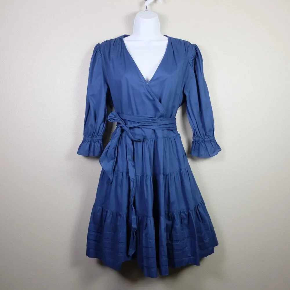 Lauren Ralph Lauren Indigo Dusk Tie-Front Cotton Voile Surplice Dress Size 10